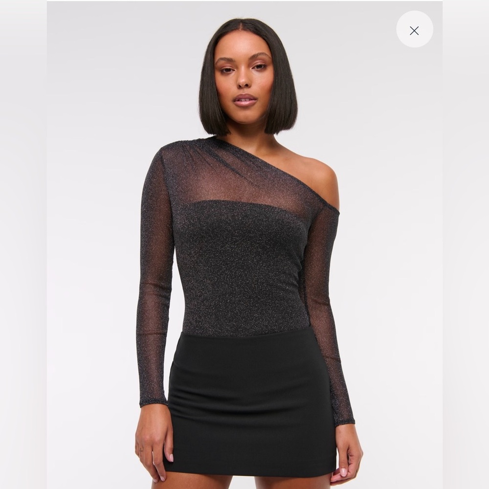 Abercrombie Long-Sleeve Asymmetrical Draped Mesh Bodysuit